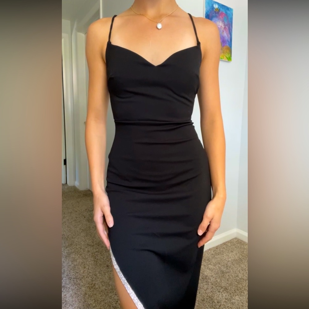 Classy long black dress with gem details